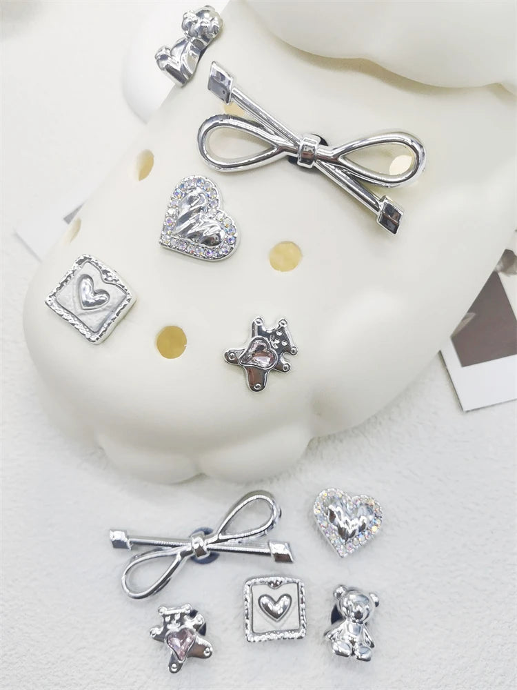 10PCS ABS Shoe Charms Bow Rhinestone Accessories For Clogs Bear Pearl Buckle Decorations Diy Women Lovely Garden Shoes Decor