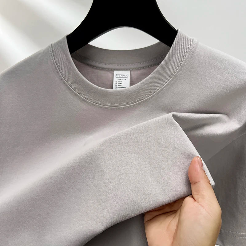 100% pure cotton short sleeved men's round neck T-shirt summer new high-end fashion youth couple loose casual breathable top
