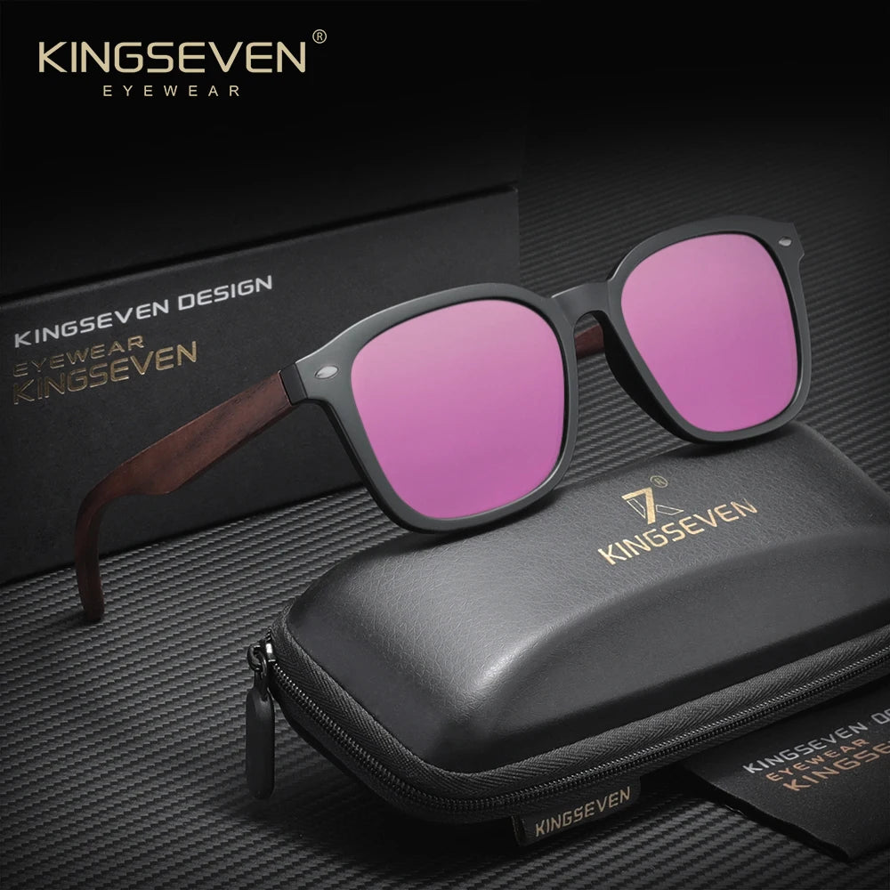 KINGSEVEN Vintage Classical Sunglasses Men Women Square Large Frame UV400 Polarized Wooden Glasses Fashion Driving Eyewear