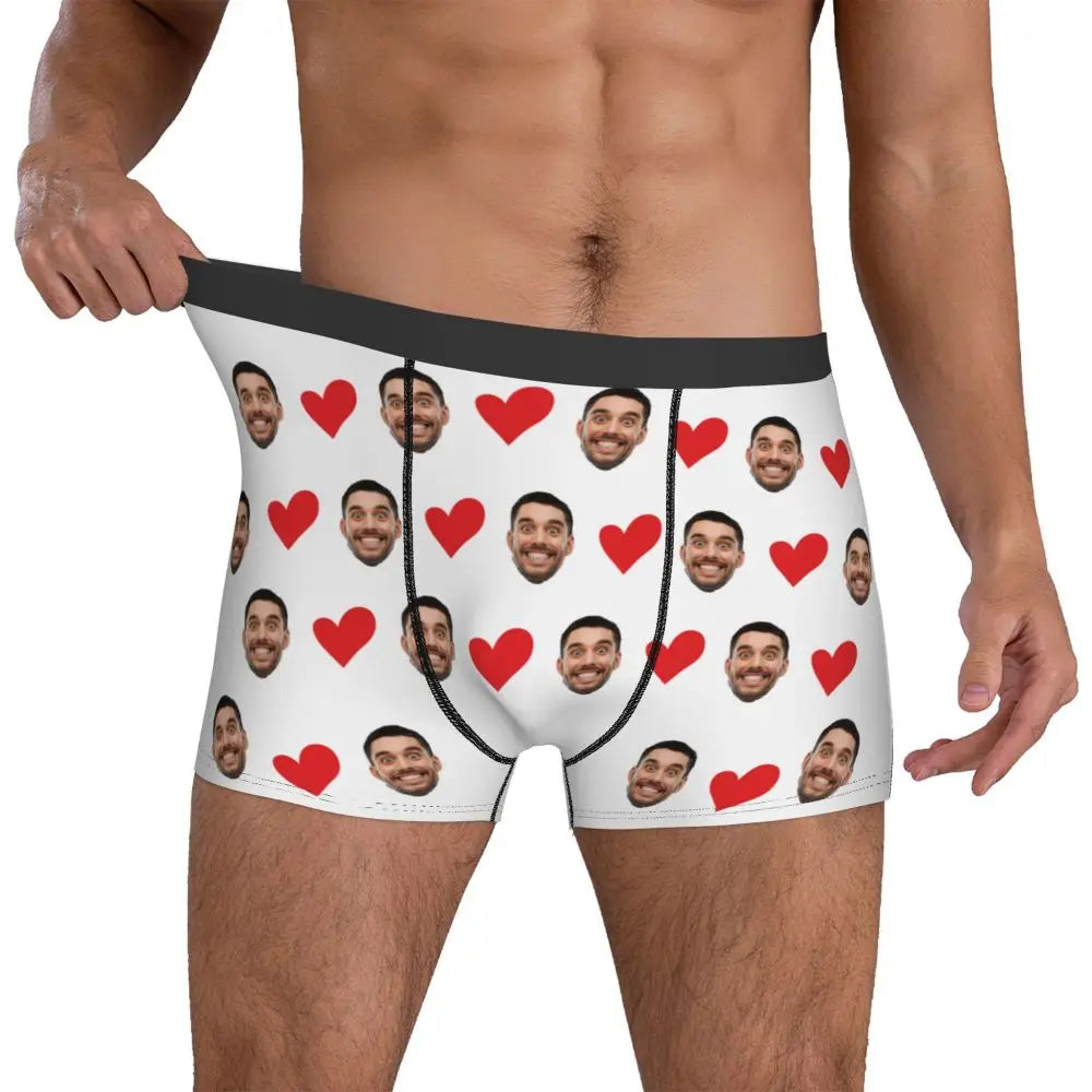 Personalized Face Photo Underwear - Custom Heart Boxer Briefs - Custom Men Briefs - Gift For Husband - Anniversary Gift for Dad