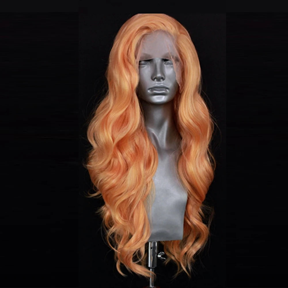 Brown Wave Wig Synthetic Lace Front Wigs For Women Long Deep Wave Lace Hair Frontal Wig White Wig Orange Heat Resistant Cosplay