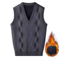Fashion Vintage Winter Argyle Elastic Sweaters Vest Plus Fleece Thermal V-neck Sleeveless Loose Knitted Comfortable Pullover Top
