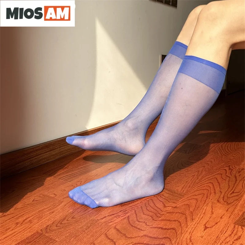 Miosam good quality men's ultra-thin sheer sexy nylon dress socks high stretch breathable deodorant wide cuff gentlemen socks