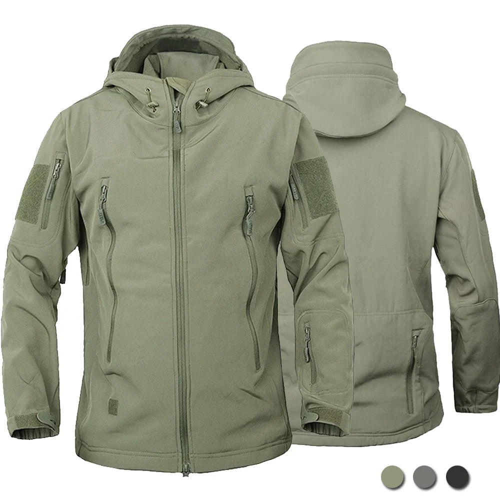 2025 New Fashionable Shark Skin Soft Shell Jacket Men's Tactical Windproof Waterproof Jacket Men's Jacket Hooded Jacket S-XXXXL