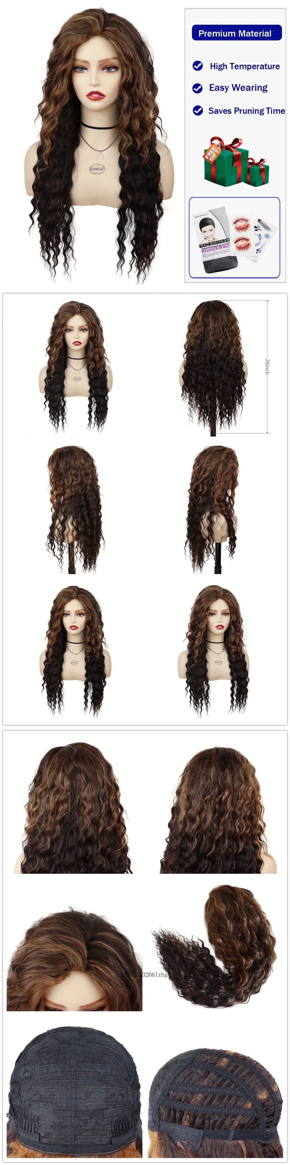GNIMEGIL Synthetic Grey Hair Long Water Wave Wigs for Women Natural Fluffy Curly Wave Wig Cosplay Halloween Party Heat Resistant