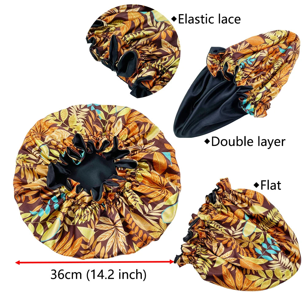 New Solid Women Satin Bonnet Fashion Stain Silky Big Bonnet for Lady Sleep Cap Headwrap Hat Hair Wrap Accessories Wholesale