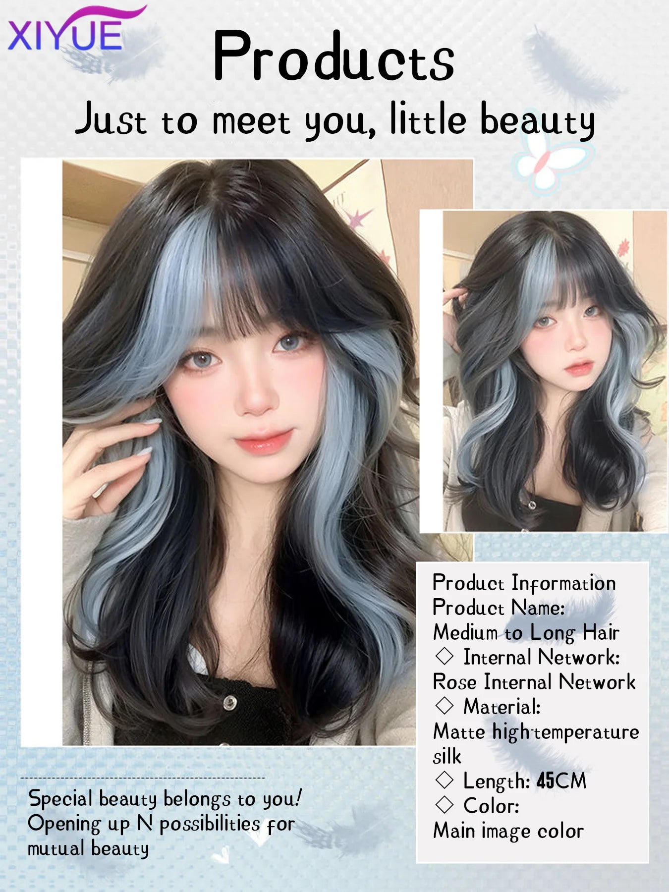 XIYUE Synthetic Lolita Long Anime Curly Wigs Hair Black Pick Blue Cosplay Wig Heat-Resisting Fiber Hair Wigs For Women