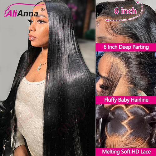 30Inch Straight Human Hair Wigs for Women 13x6 HD Transaparent Lace Frontal Wig Multi Parting Pre Plucked Indian Raw Hair Wig