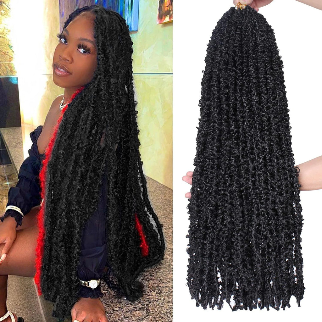 Butterfly Locs Crochet Hair 1/6 Packs Distressed Locs Crcoeht Braids Hair Natural Black Pre looped Synthetic Messy Goddess