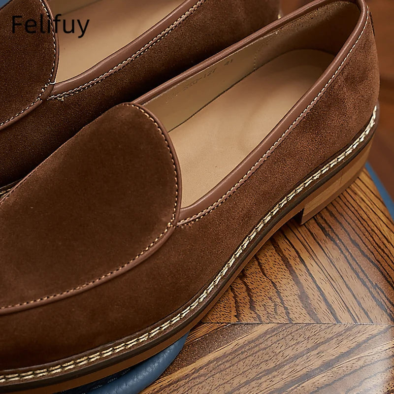 British Style Men Cow Suede Leather Loafers Classic Outdoor Walking Shoes Fashion Genuine Leather Slip-on Flats Soft Man Loafers