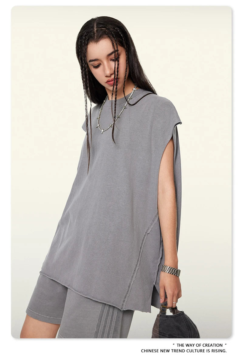 ZODF Vintage 2024 Washed 270gsm Cotton Tank Tops For Men Unisex Summer Relax Fit Slit Sleeveless Vest Streetwears HY0777