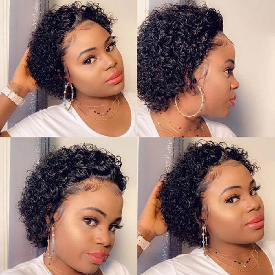 Short Pixie Cut Wigs Brazilian Human Hair Curly Wigs Cheap 13X1 Transparent Lace Wig Preplucked Hairline Wigs For Black Women
