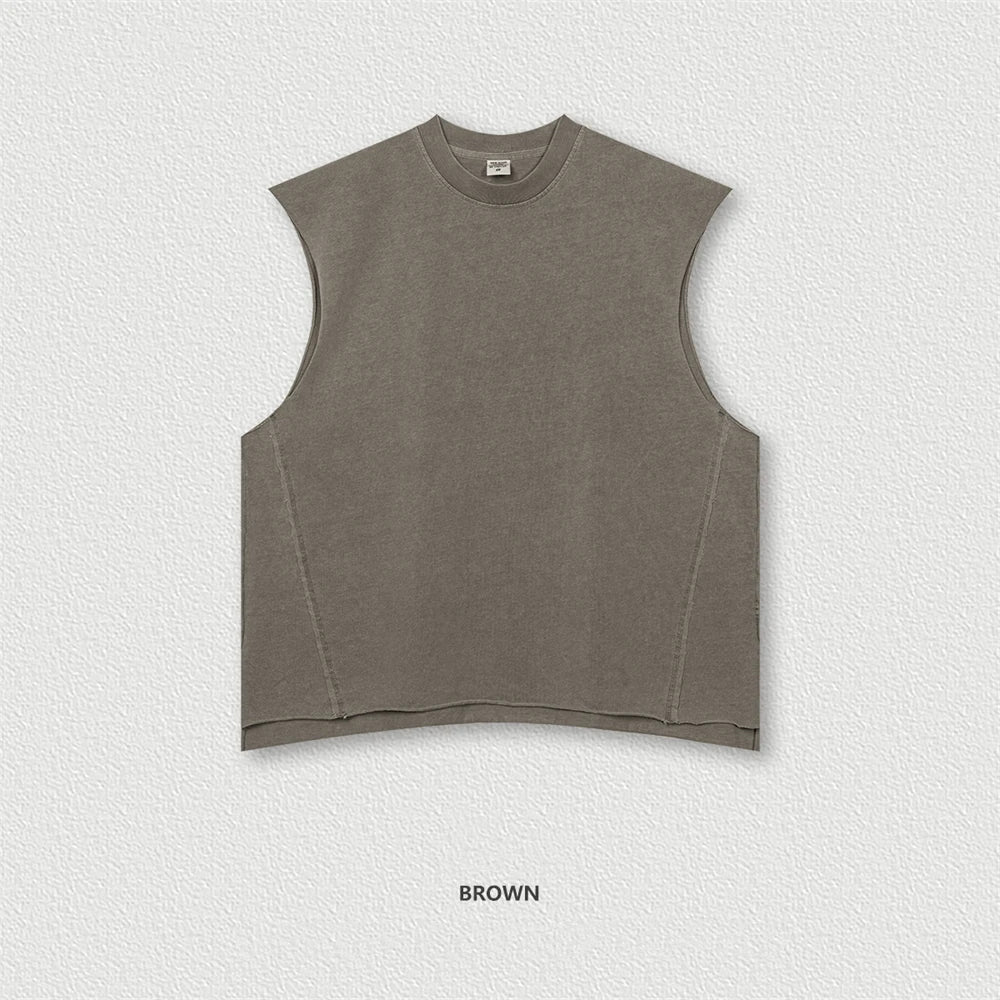 ZODF Vintage 2024 Washed 270gsm Cotton Tank Tops For Men Unisex Summer Relax Fit Slit Sleeveless Vest Streetwears HY0777