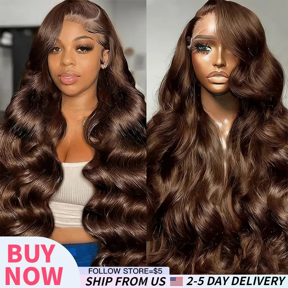 Chocolate Brown 13x6 Hd Lace Front Wig Transparent Body Wave Lace Frontal Wig Colored Pre PluckedBrazilian 100% Human Hair Wigs 