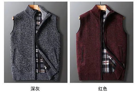 Winter Plus Velvet Thick Wool Vest Thick Knitted Cardigan Chopped Shoulder Vest