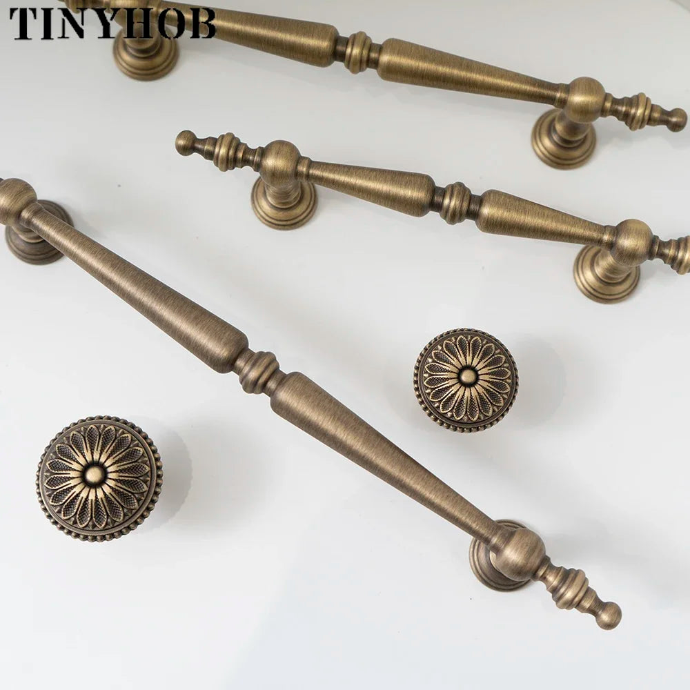 European  Vintage Bronze / Vertical lines Solid Brass Drawer Knobs T bar Handle Bedroom Pulls Kitchen Cabinet Door Handle Pull