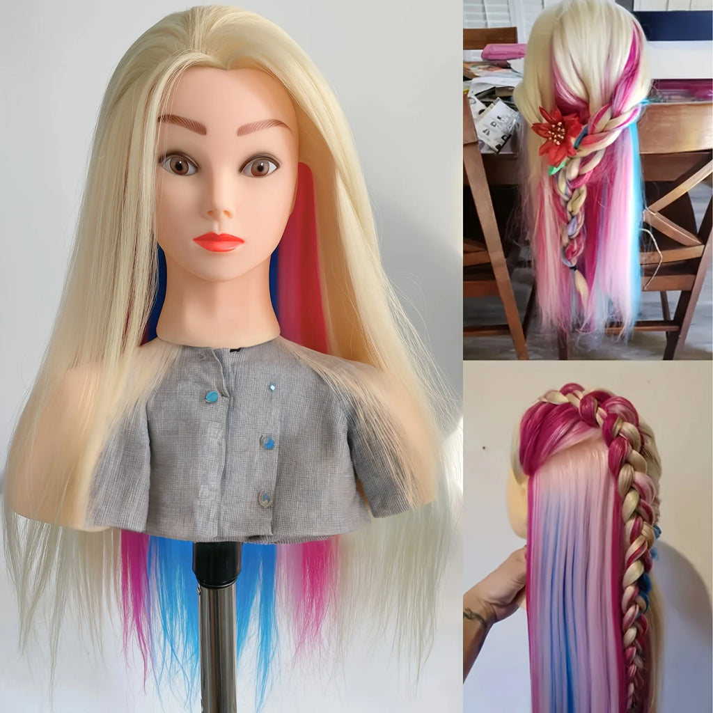 Mannequin head with colorful hair 26 inches, high temperature synthetic hair, for braiding hair practice and modeling display