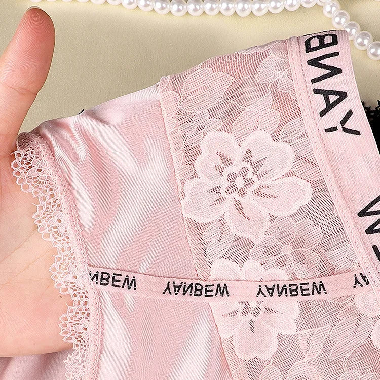 New fashion women's satin lace panties 7A antibacterial safety pants mid-waist popular briefs
