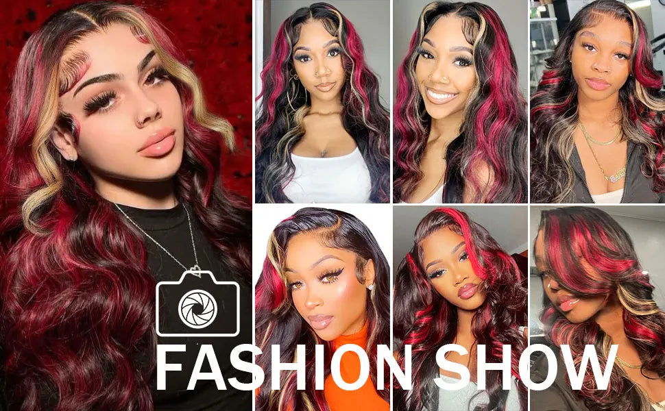 Black With Red Highlight Wig Synthetic Lace Front Wig 13X4 Pre plucked Hairline With BabyHairWomen's Wig with Density Lace Front