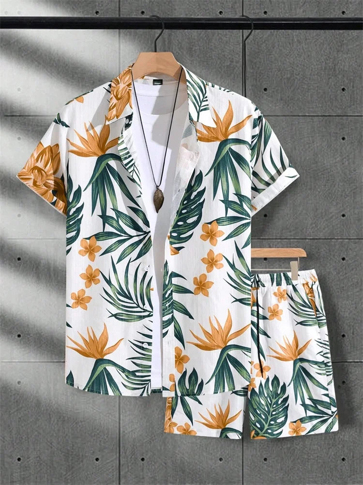 2025 Men's Short-sleeved Shirt Set Luxurious Retro Pattern Print Casual Fashion Daily Summer Vacation