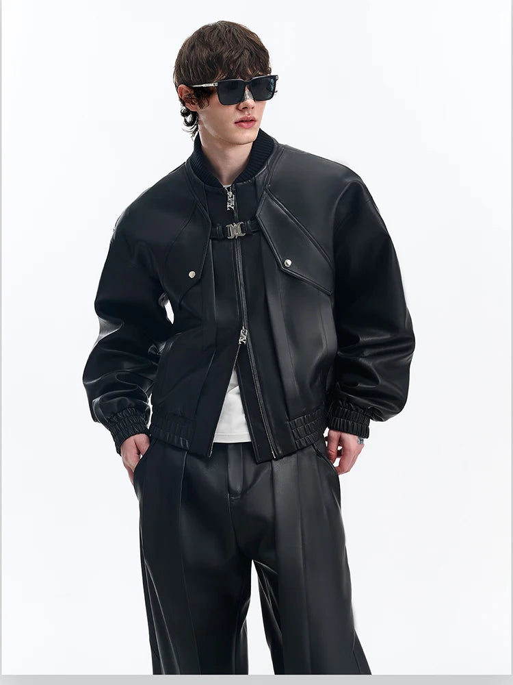 Mauroicardi Spring Autumn Cool Handsome Pu Leather Bomerb Jacket Men Zipper Runway European Fashion Luxury Designer Clothes 2025