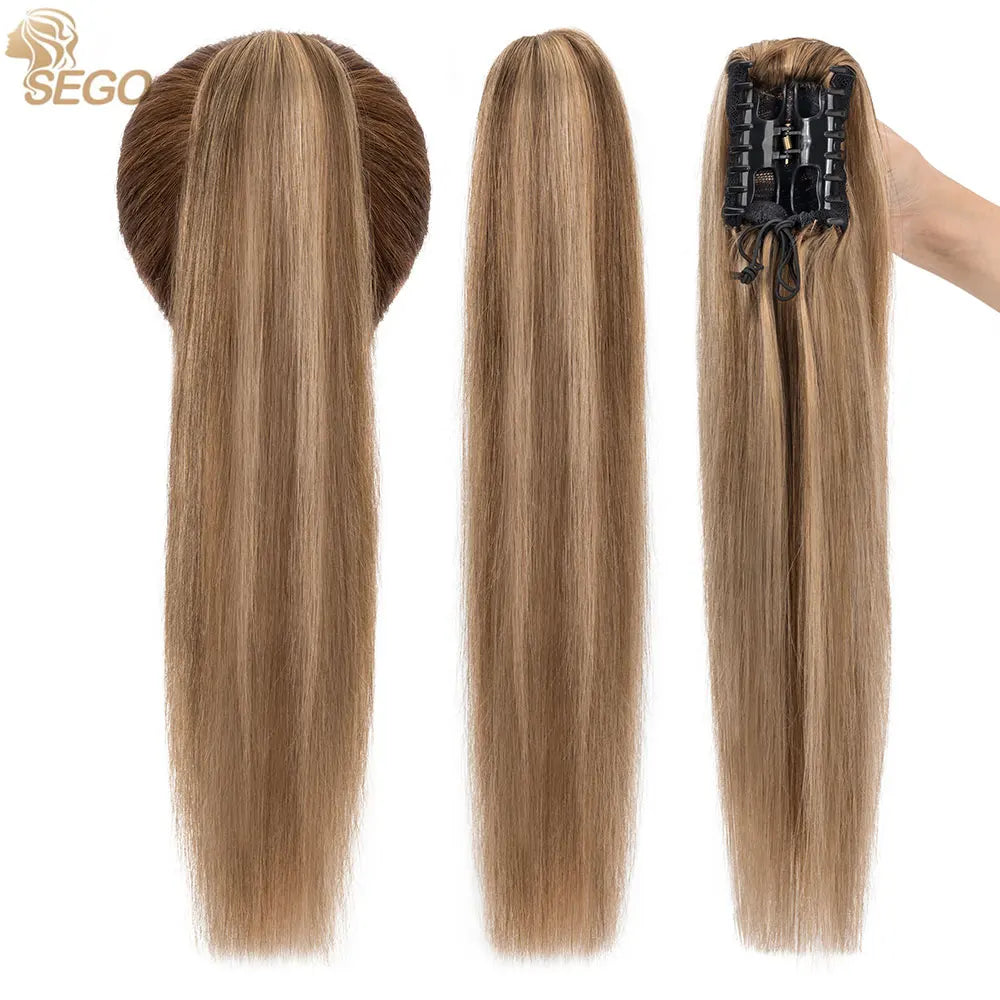 SEGO Claw Clip Ponytail Extension 100% Real Remy Human Hairpiece Pony Tails Hair Extensions Long Straight Ponytail for Women