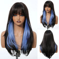 EASIHAIR Purple Synthetic Wigs for Women Long Straight Layered Hair Wigs With Side Bangs Ombre Purple Black Wigs Heat Resistant