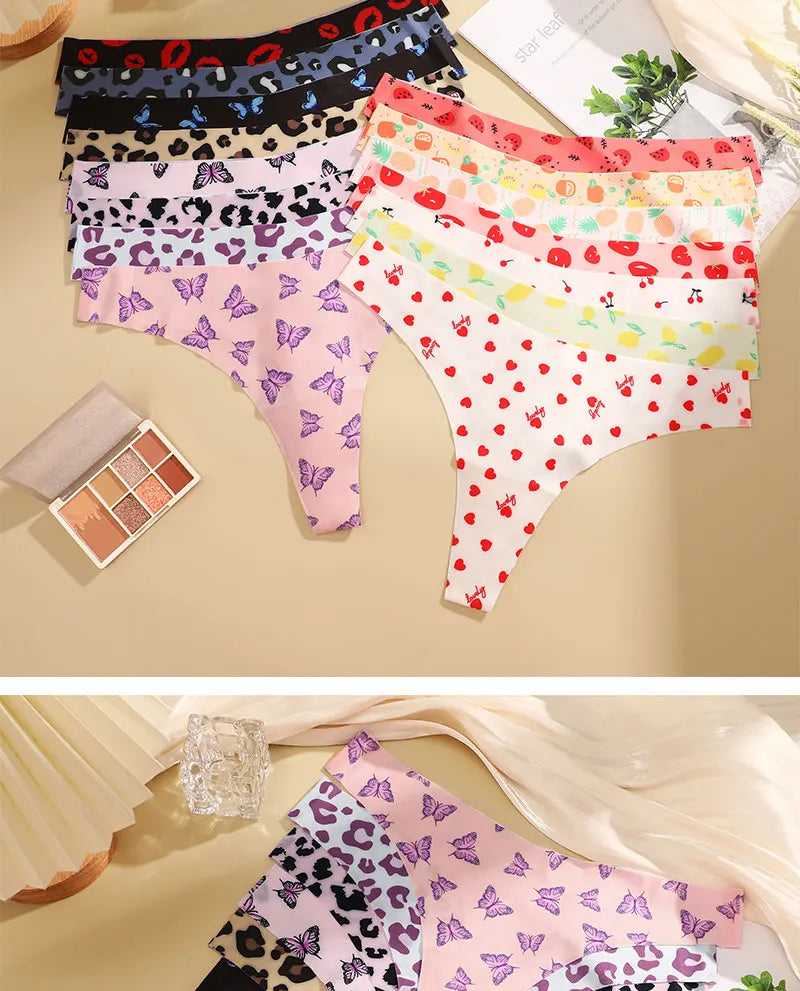 3PCS/SET Sexy G-String For Women Colorful Bikini Female Underwear T-back Intimates Lingerie Seamless Low Waist Underpants Lady