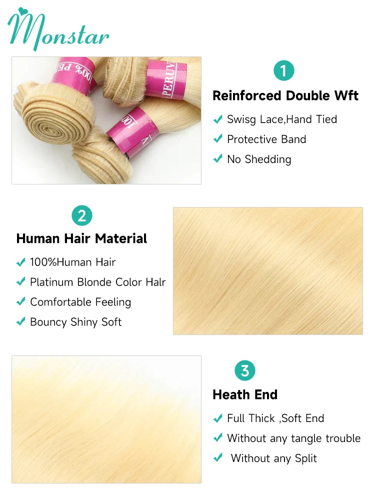 Raw Indian Hair 613 Bundles Straight Human Hair Bundles 1 3 4 Bundles Deal 40 Inch Honey Blonde Bundle Hair Extensions for Women