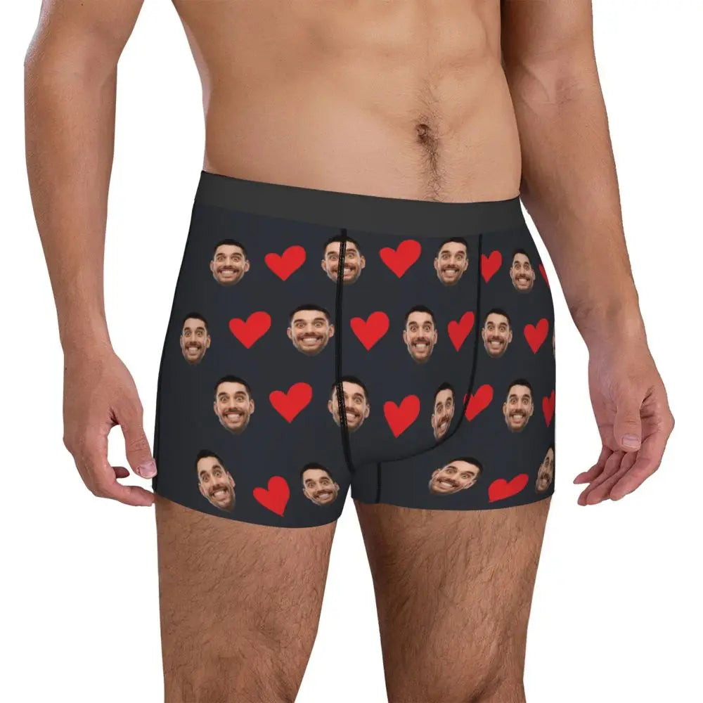 Personalized Face Photo Underwear - Custom Heart Boxer Briefs - Custom Men Briefs - Gift For Husband - Anniversary Gift for Dad