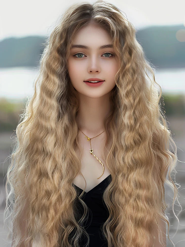 Synthetic Lace Wig 30" Ombre Blonde Black Wig  Wig Long Wavy 30 " Hair Lace Wig For Women Lace Front Wig Cosplay Wig