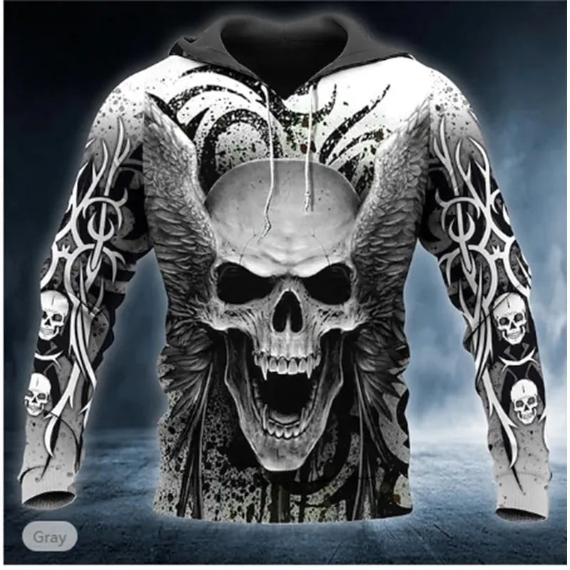 2023 New Men's Skull Hoodie Sweatshirts 3D print Head Pattern Hooded Pullover Autumn Fashion Casual Sweatshirt