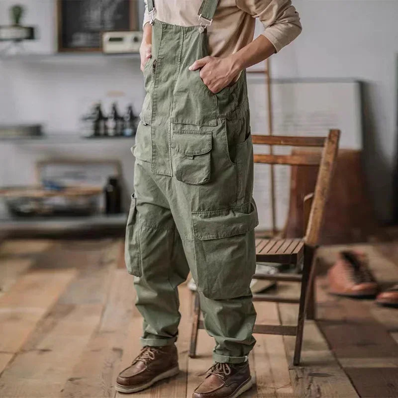 Retro American Cotton Overalls Loose Jumpsuit Men's Cargo Pants Men Suspenders Bibs Four Seasons Full Length Baggy Pants