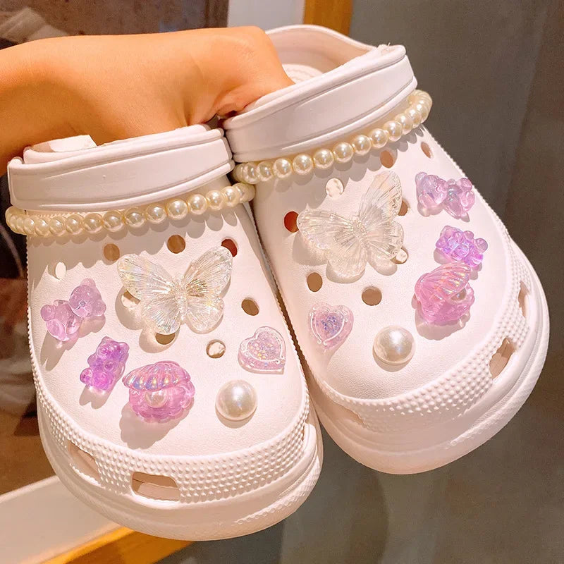 12/14PCS Advanced Bow Shoe Decorations Shoe Charms Set Pearl Butterfly Shoe Decoration DIY Detachable Buckle Shoes Accessories