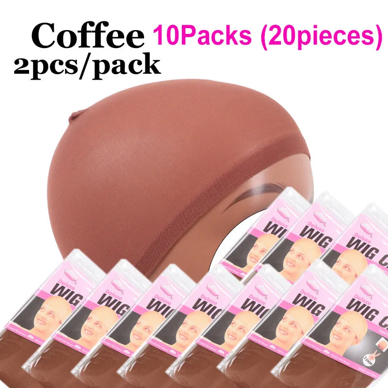 Dark Brown Wig Cap For Lace Front Wigs 20Pcs (10 Packs) Nylon Wig Cap For Wigs Making Stretchy Stocking Wig Caps For Women