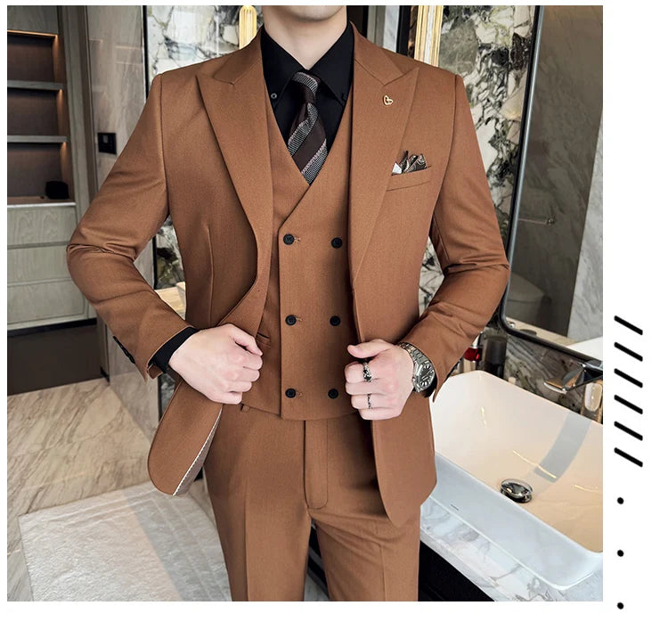 Slim-Fit Three-Piece Set Korean Style Two-Button Groomsmen Formal Wedding Business Suit Handsome Groom Best Man Dress High-