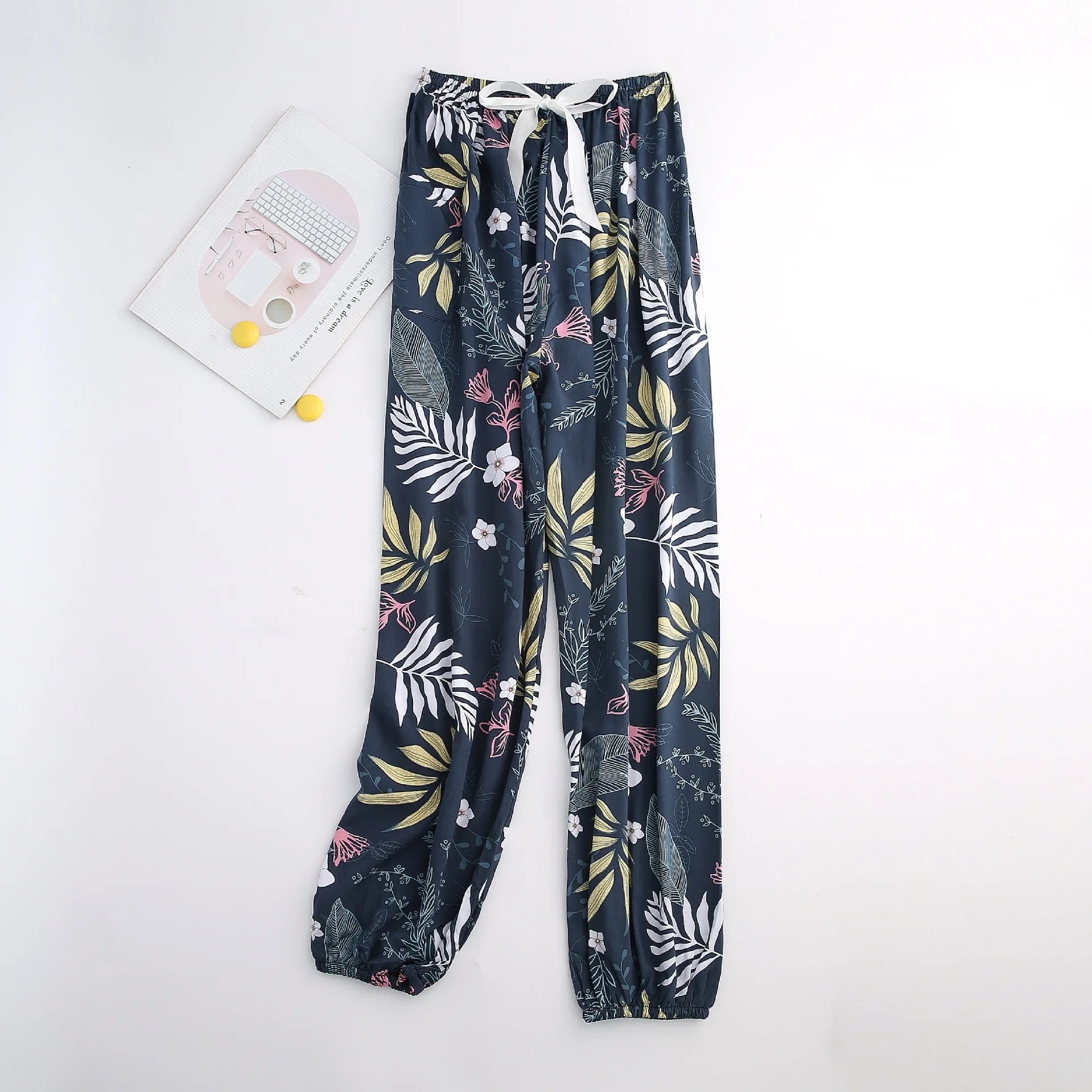 New Korean Style Pants Summer Cropped Trousers Women's Flower Home Clothes Loose Wide Leg Pants Casual Beach Outfits Sweatpants