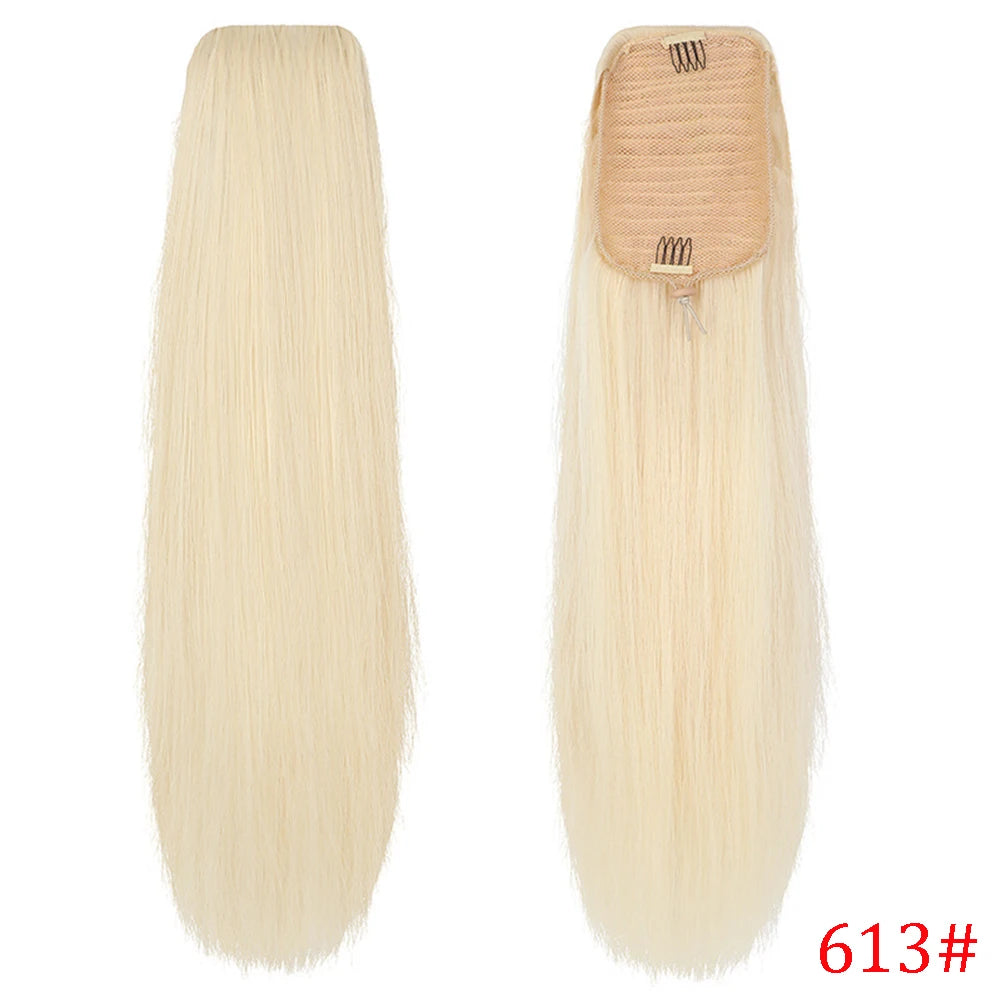 36 inches Black Natural long straight Drawstring Ponytail - Women's Easy-Attach Synthetic Extension for Voluminous Look