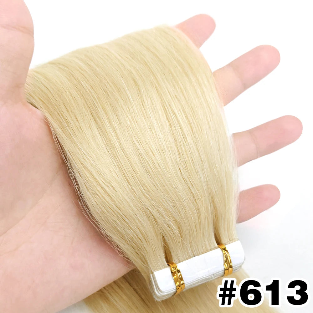 Remy Straight Tape In Hair Extensions Brown Invisible Blonde Virgin Skin Weft 100 Human Hair Extension 24 26 inch For Women