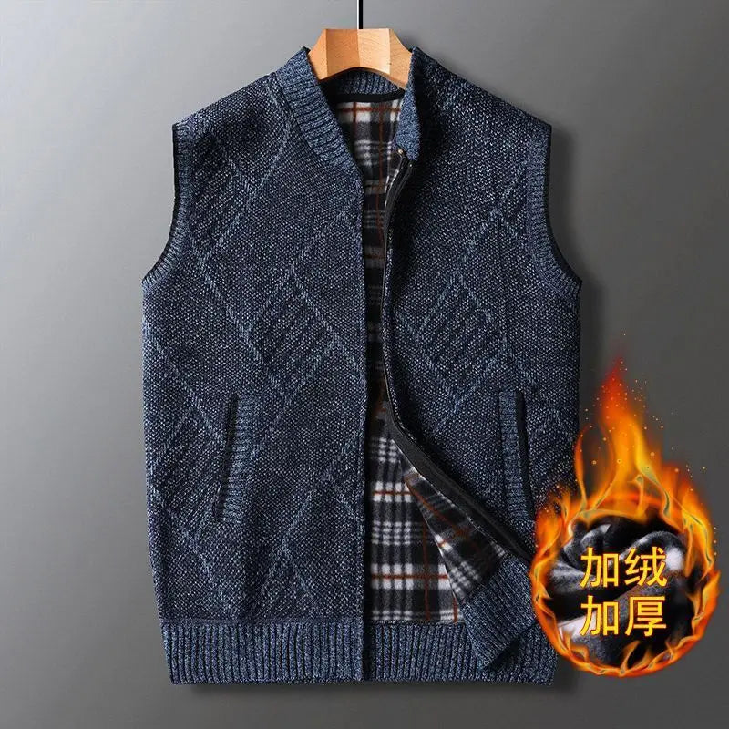 Winter Plus Velvet Thick Wool Vest Thick Knitted Cardigan Chopped Shoulder Vest