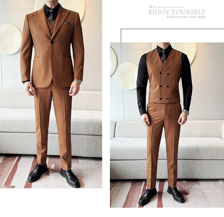 Slim-Fit Three-Piece Set Korean Style Two-Button Groomsmen Formal Wedding Business Suit Handsome Groom Best Man Dress High-