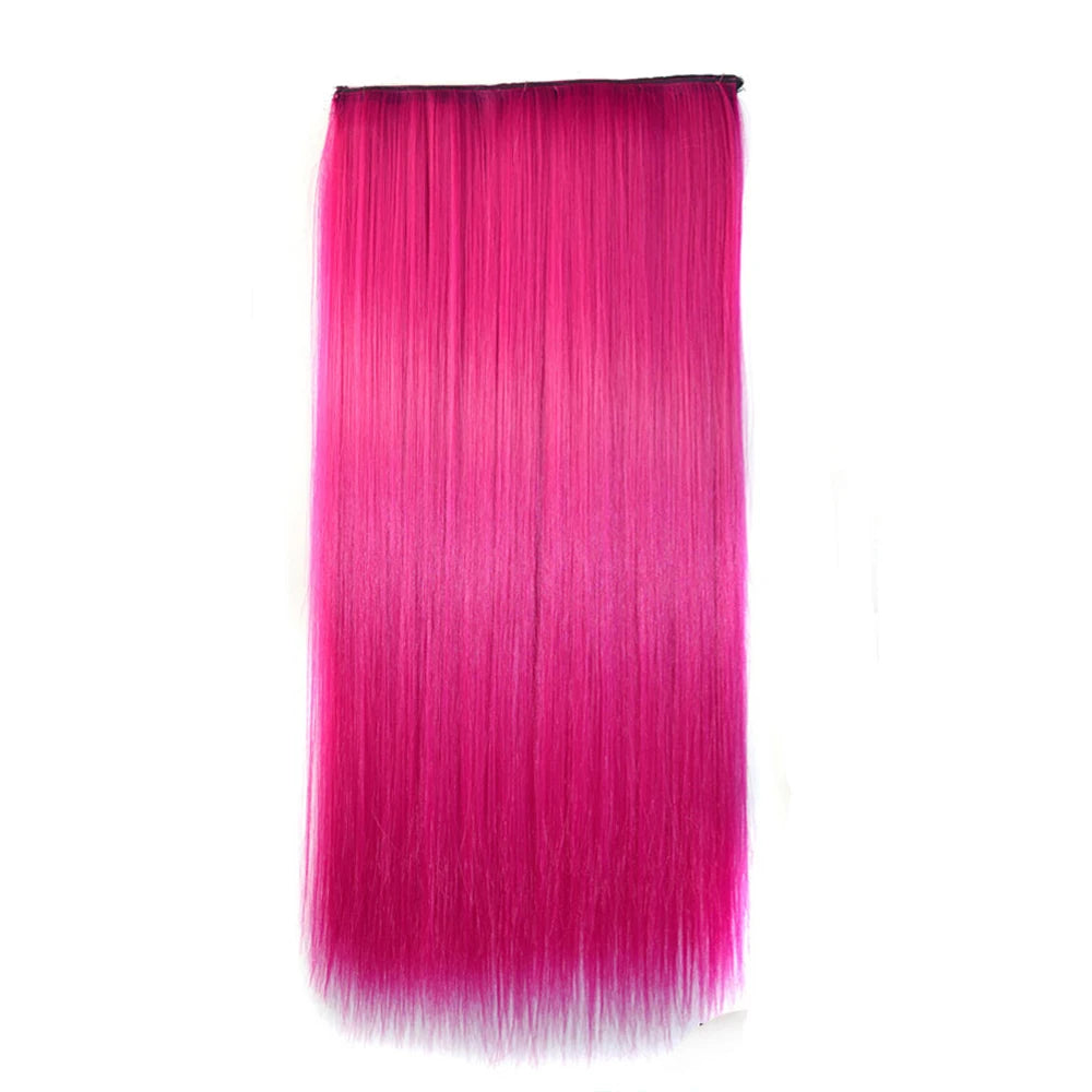 Synthetic Natural 5 Clip In Hair Extensions Fake Single Pink Straight False Hair Piece Hairstyle For Women 24inch