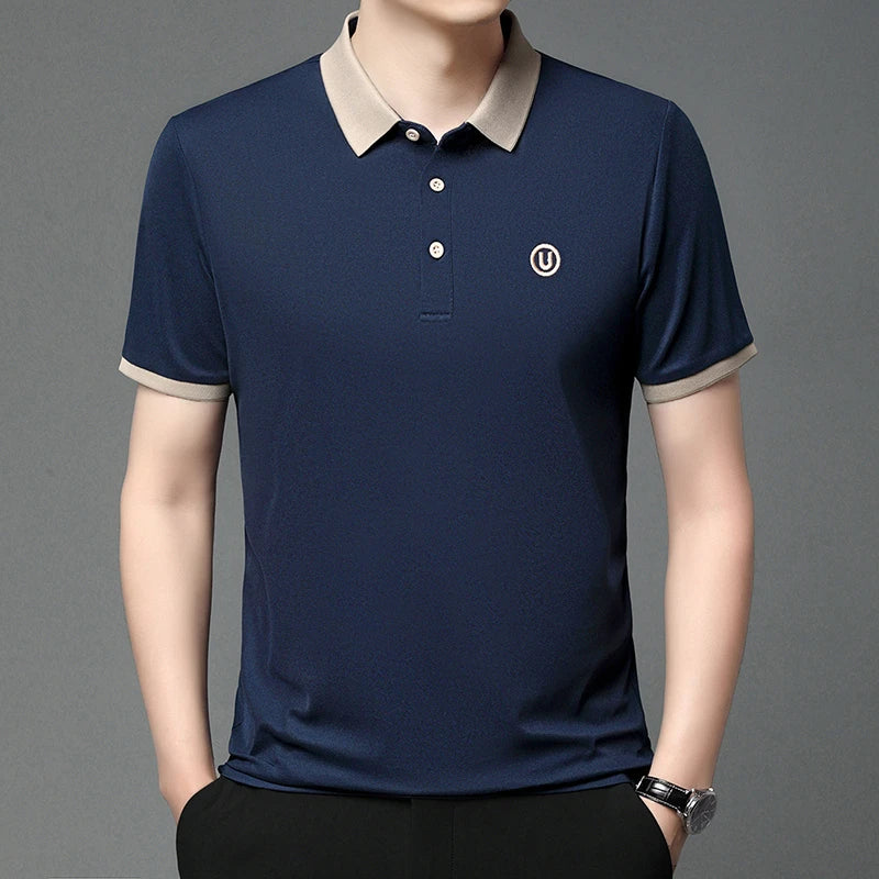 2024 Men's New Embroidered Cotton Business Leisure Short Sleeved POLO Shirt Fashion Short Sleeved Comfortable and Breathable Top