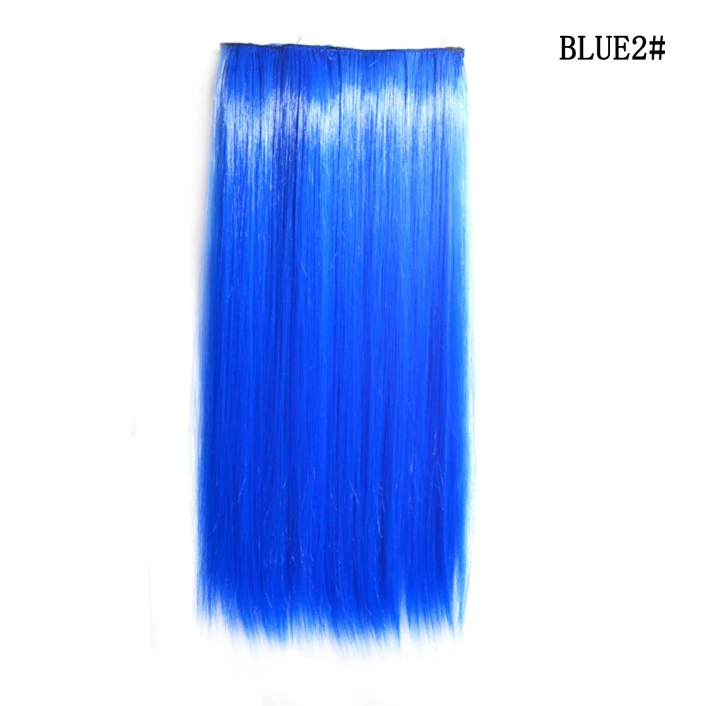 Synthetic Natural 5 Clip In Hair Extensions Fake Single Pink Straight False Hair Piece Hairstyle For Women 24inch