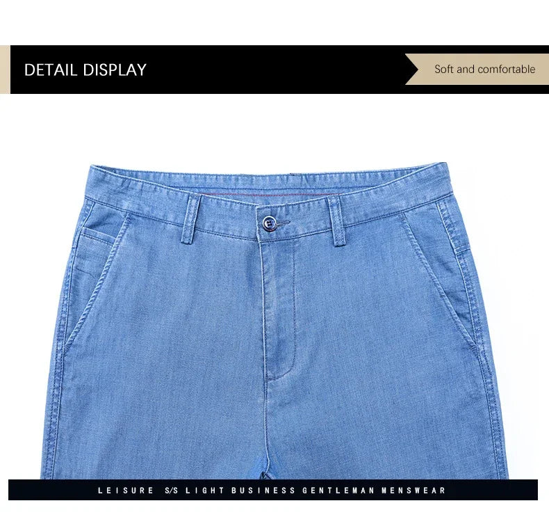 2024 New Men's Thin Lyocell Fabric Loose Jeans Light Blue Business Fashion Stretch Denim Trousers Male Clothing Brand Pants
