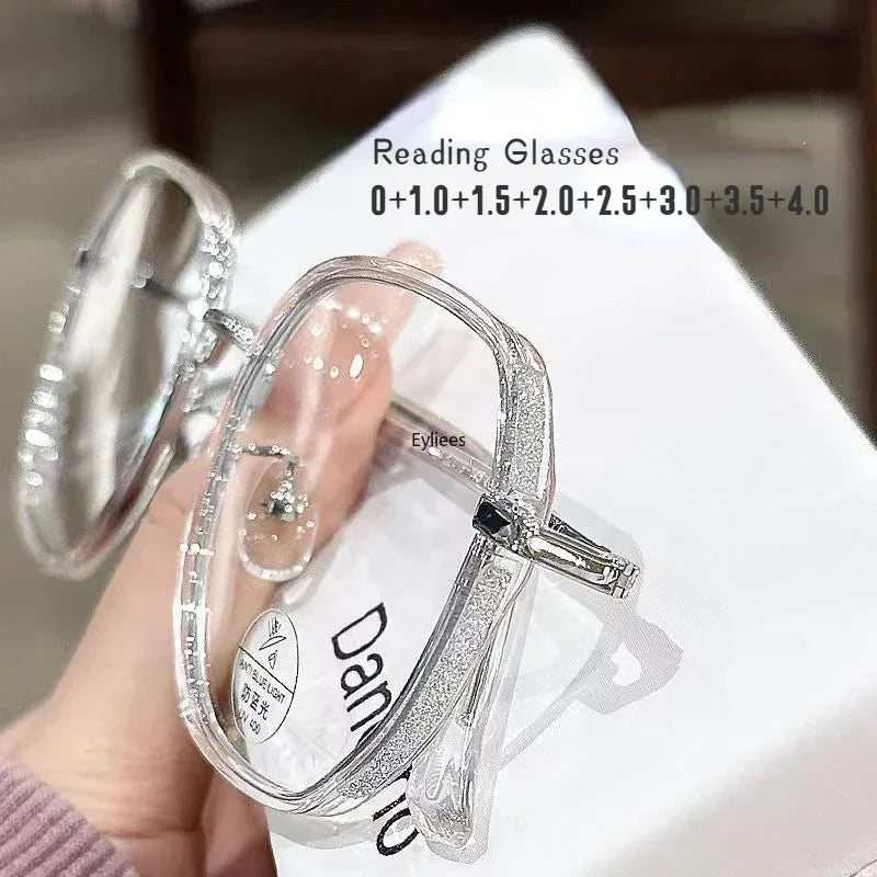 Vintage Square Metal Glitter Frame Reading Glasses Gafas Women Fashion Optical Eyewear Anti-blue Light Presbyopia Eyeglasses