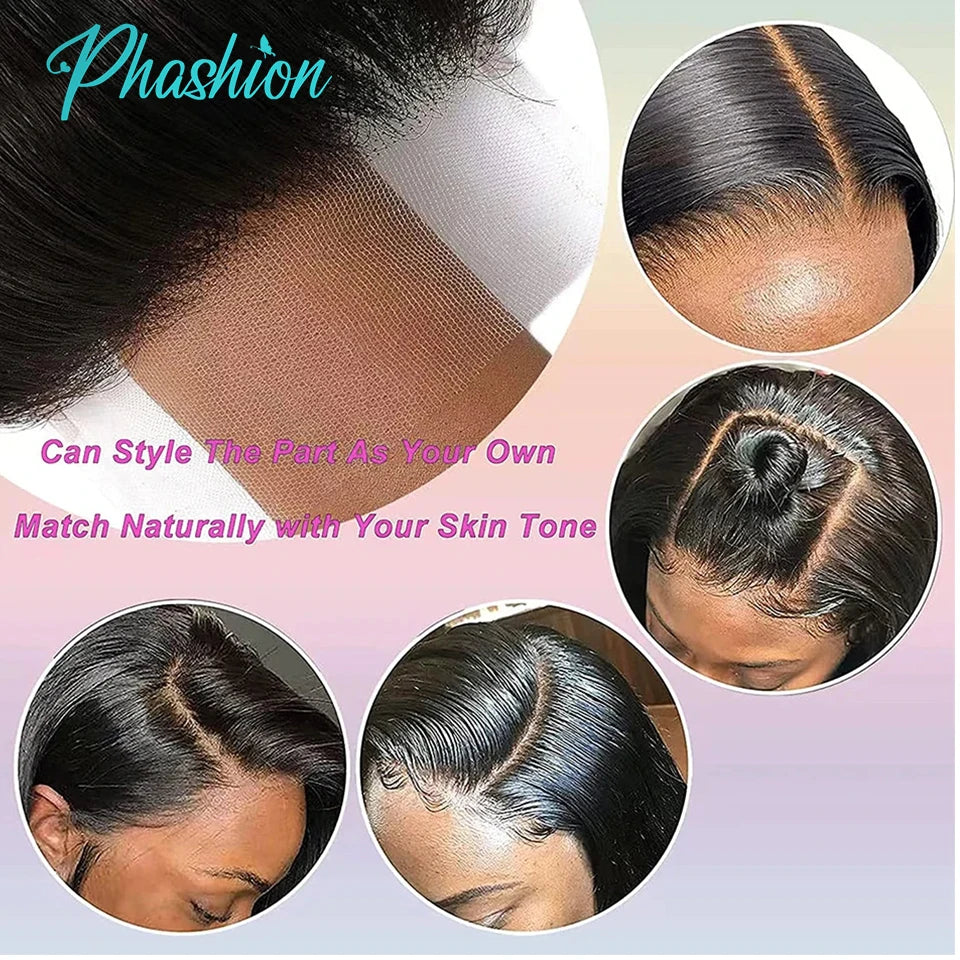 Phashion 26 28 30 Inch 13x6 Lace Frontal only Straight Pre Plucked Swiss Transparent Full Front Body Wave 100% Remy Human Hair
