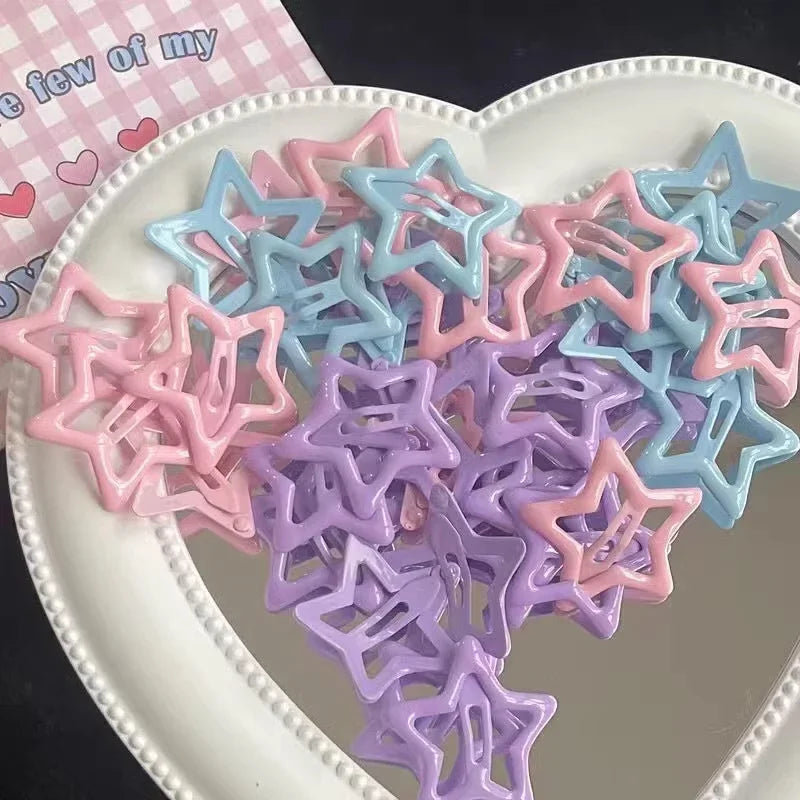 Y2K BB Star Hairclips Girls Colorful Cute Star Barrettes Women Simple Metal Snap Clip Headdress Hair Jewelry Accessories