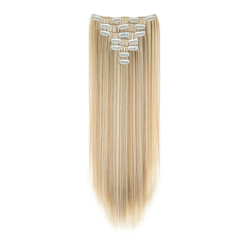 16 clips Synthetic Long Straight Hair Extensions Clips in Hair Black Brown 6Pcs/set Hairpiece for Women