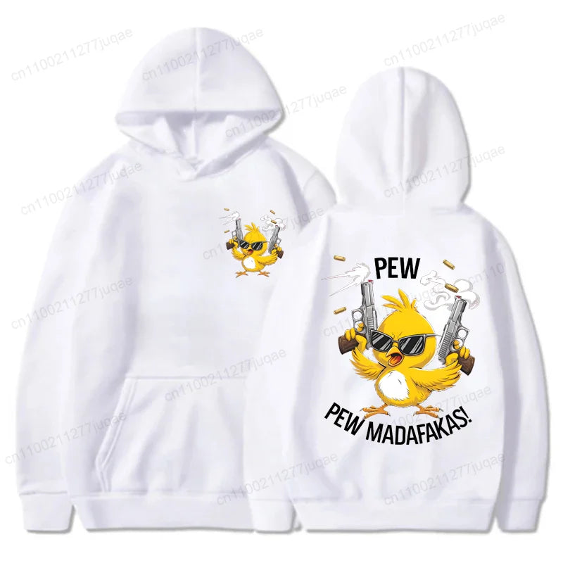 Pew Pew Madafakas Men's Hoodies Cute Chick Funny Graphic Sweatshirts Tops Trendy Streetwear Male Oversized Hooded Hoodie Clothes